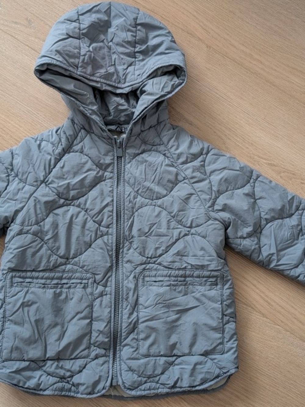 Zara Light Gray Quilted Hooded Puffer Jacket